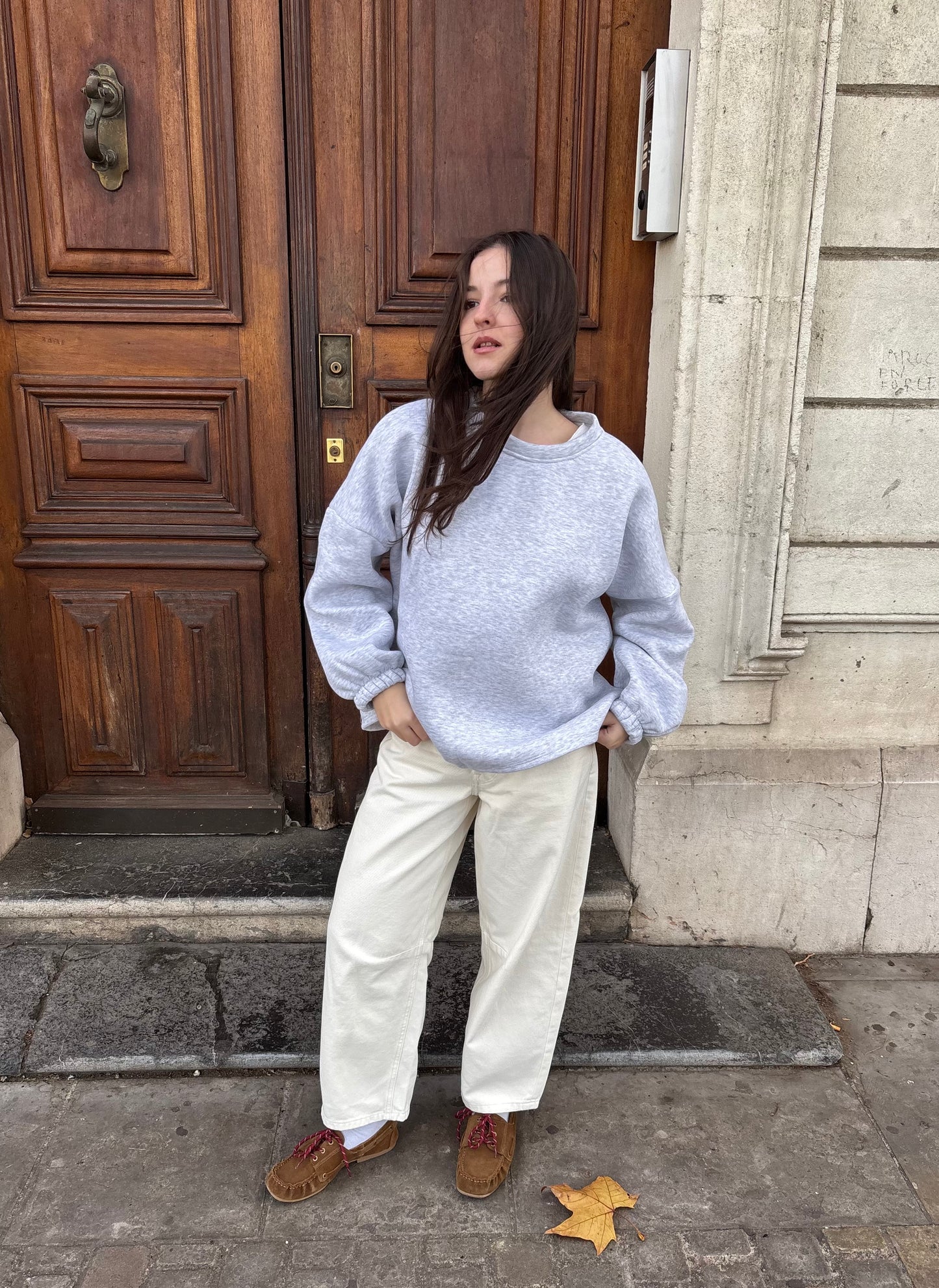 Sweat molletonné « bisou » en coton - gris