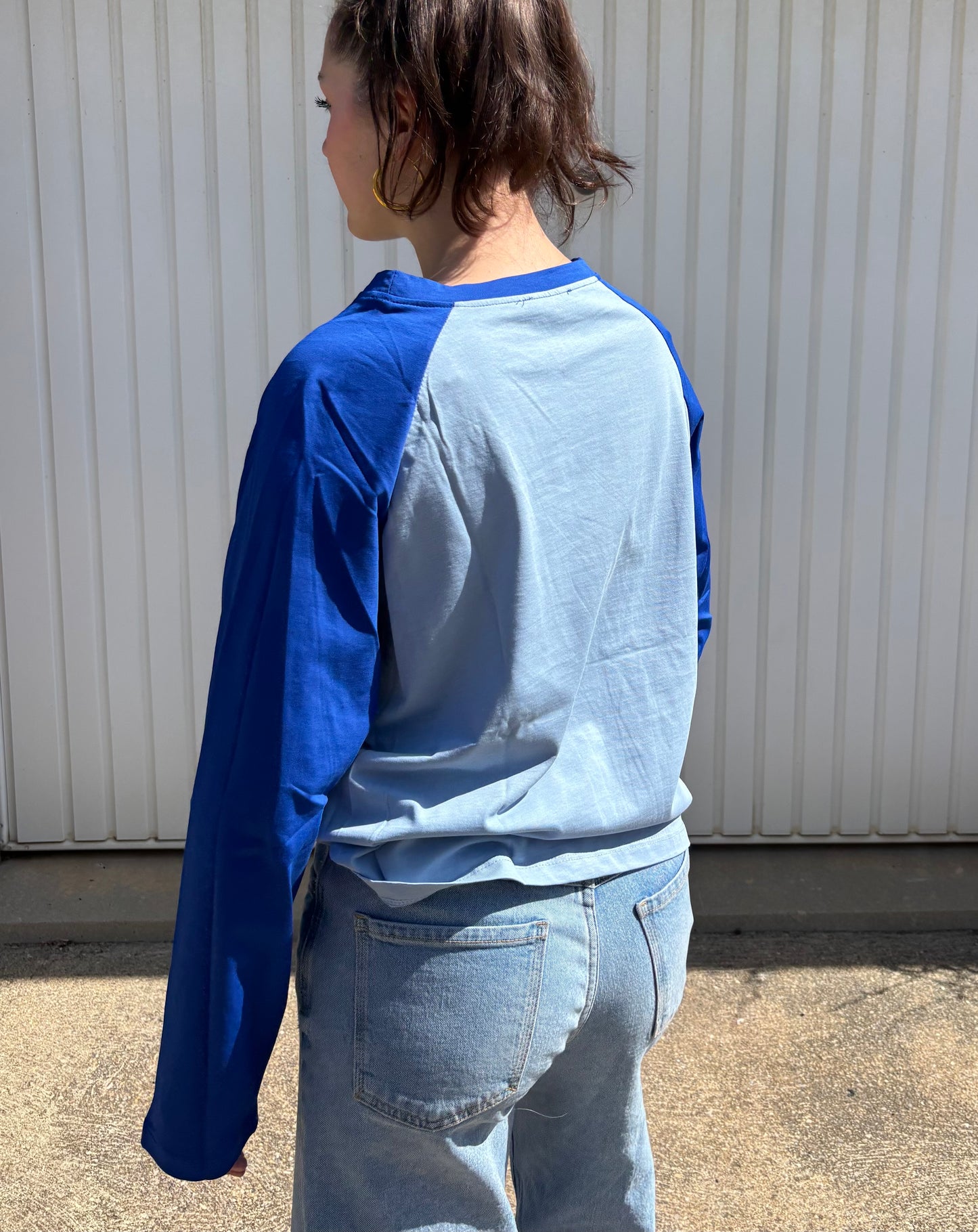 T-shirt manches raglan en coton - Bleu ciel et bleu roi