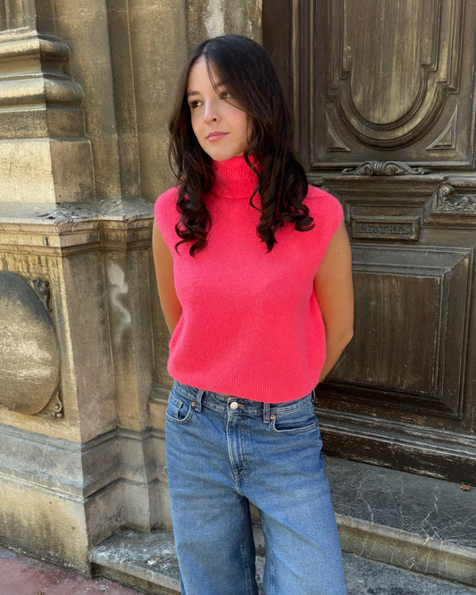 Pull à col roulé - corail