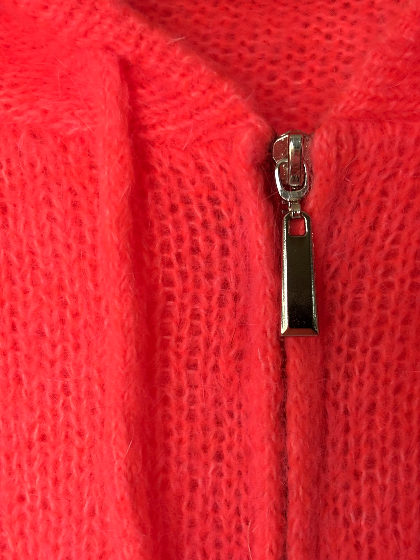 Gilet en mohair et laine mélangé à capuche - corail