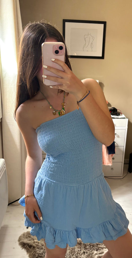 Combishort en gaz de coton - Bleu ciel