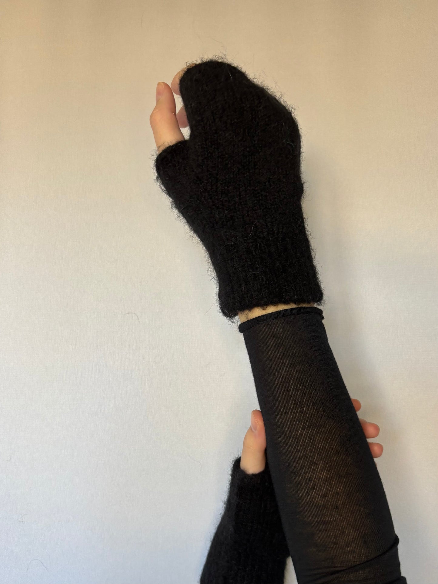 Mitaines en alpaga mélangé - noires