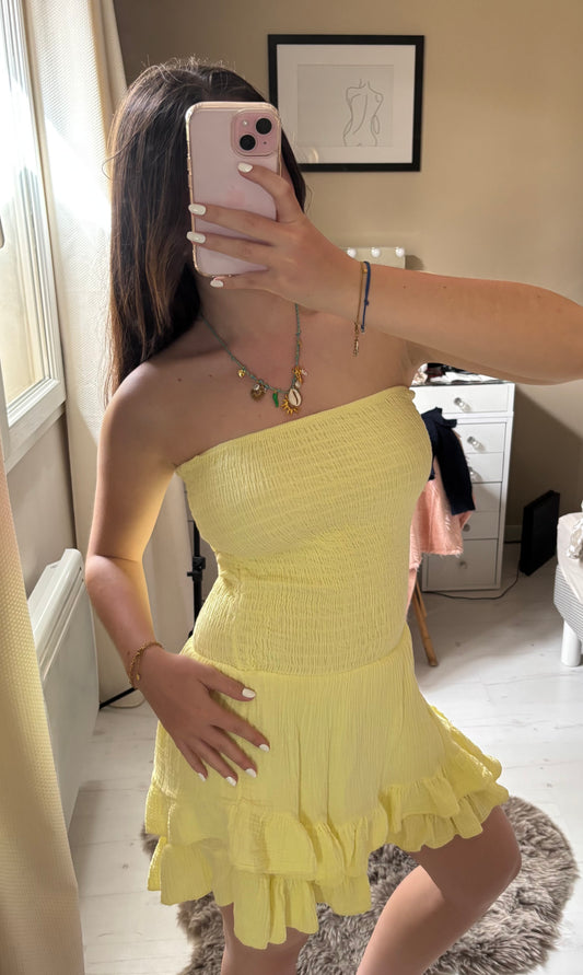 Combishort en gaz de coton - Jaune
