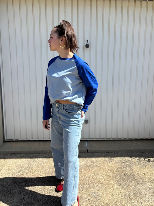 T-shirt manches raglan en coton - Bleu ciel et bleu roi