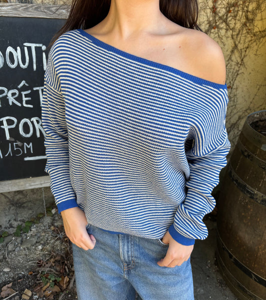 Top manches longues à rayures asymétrique - bleu