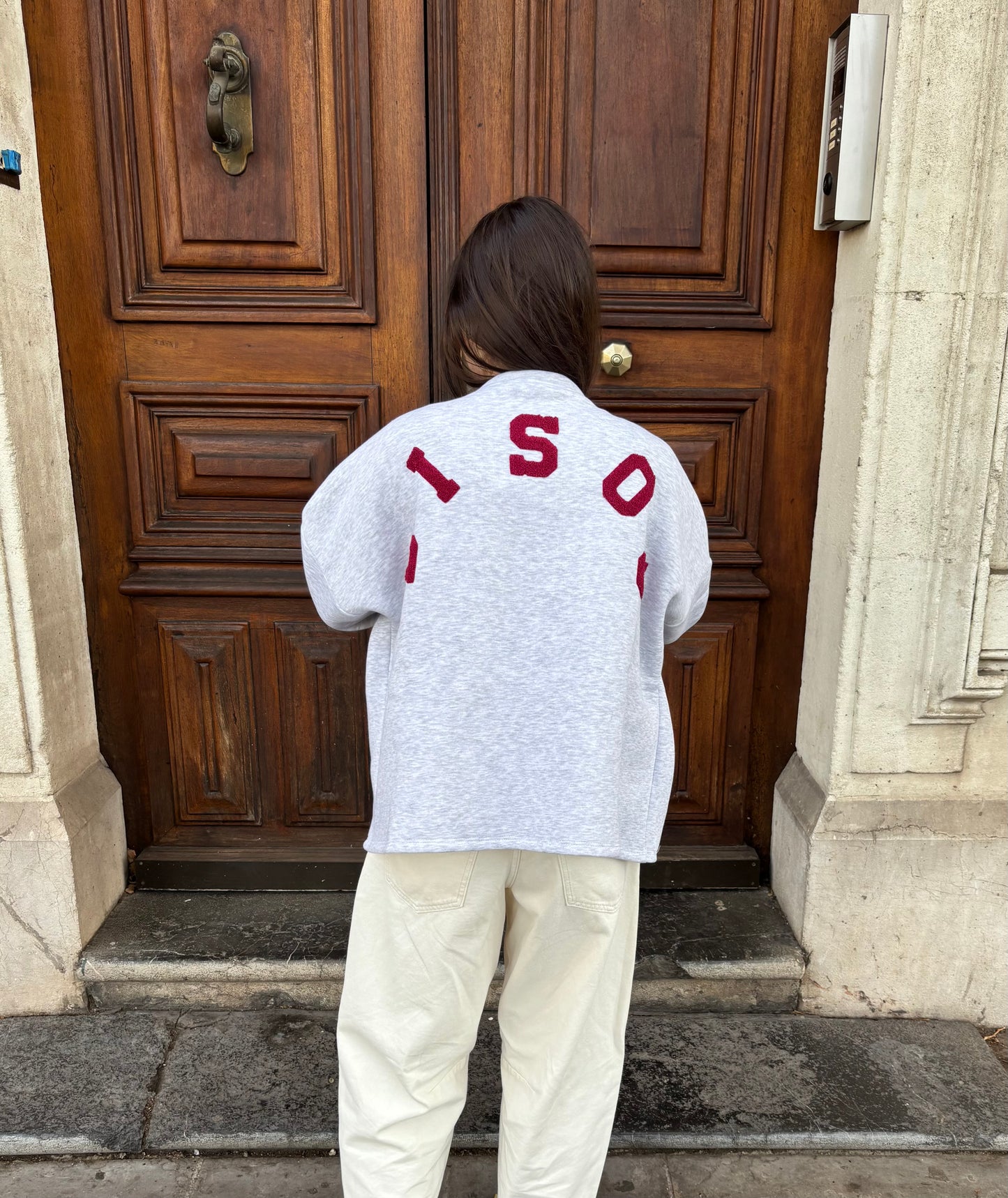 Sweat molletonné « bisou » en coton - gris