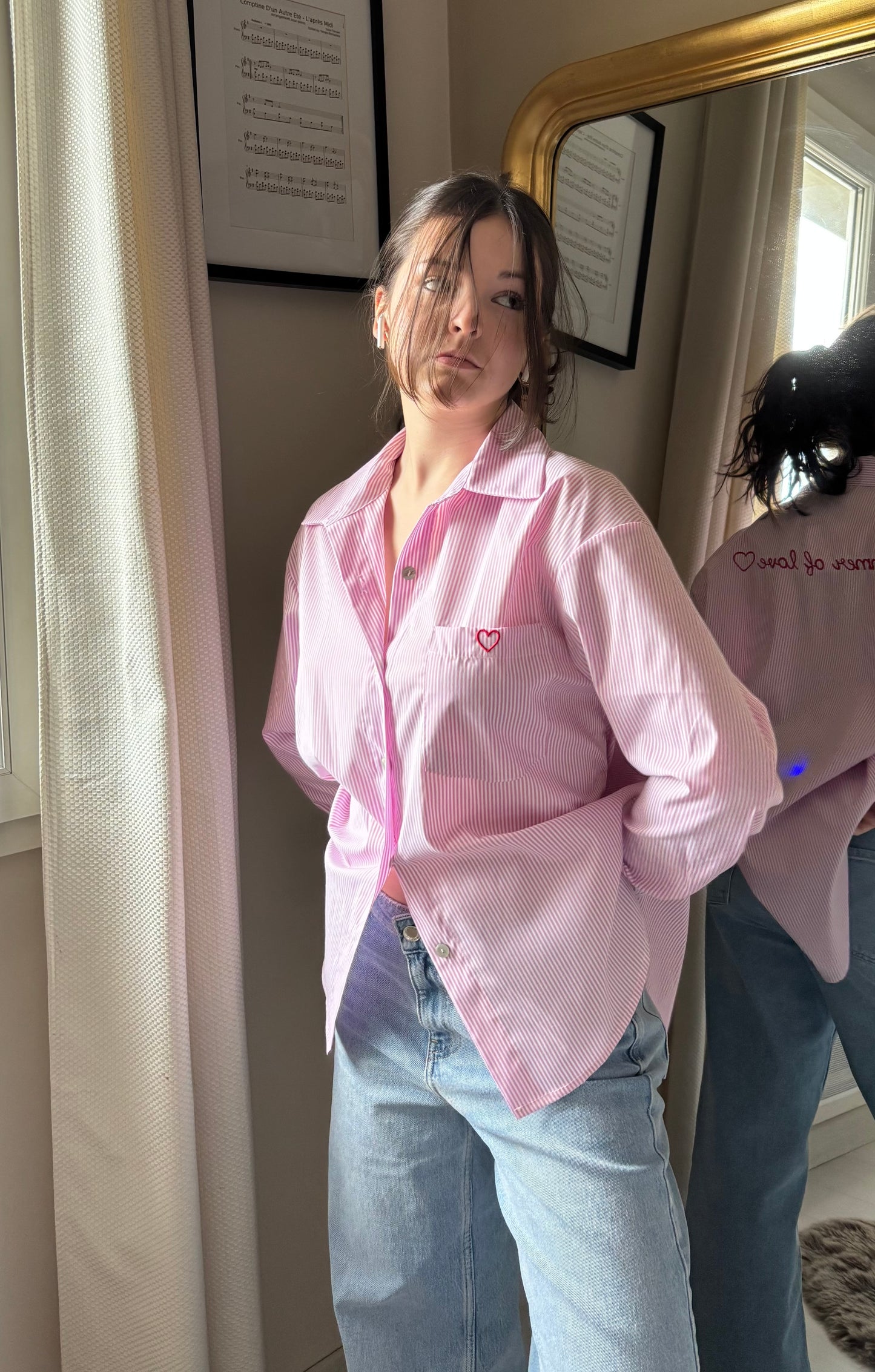 Chemise brodée « summer of love » rose