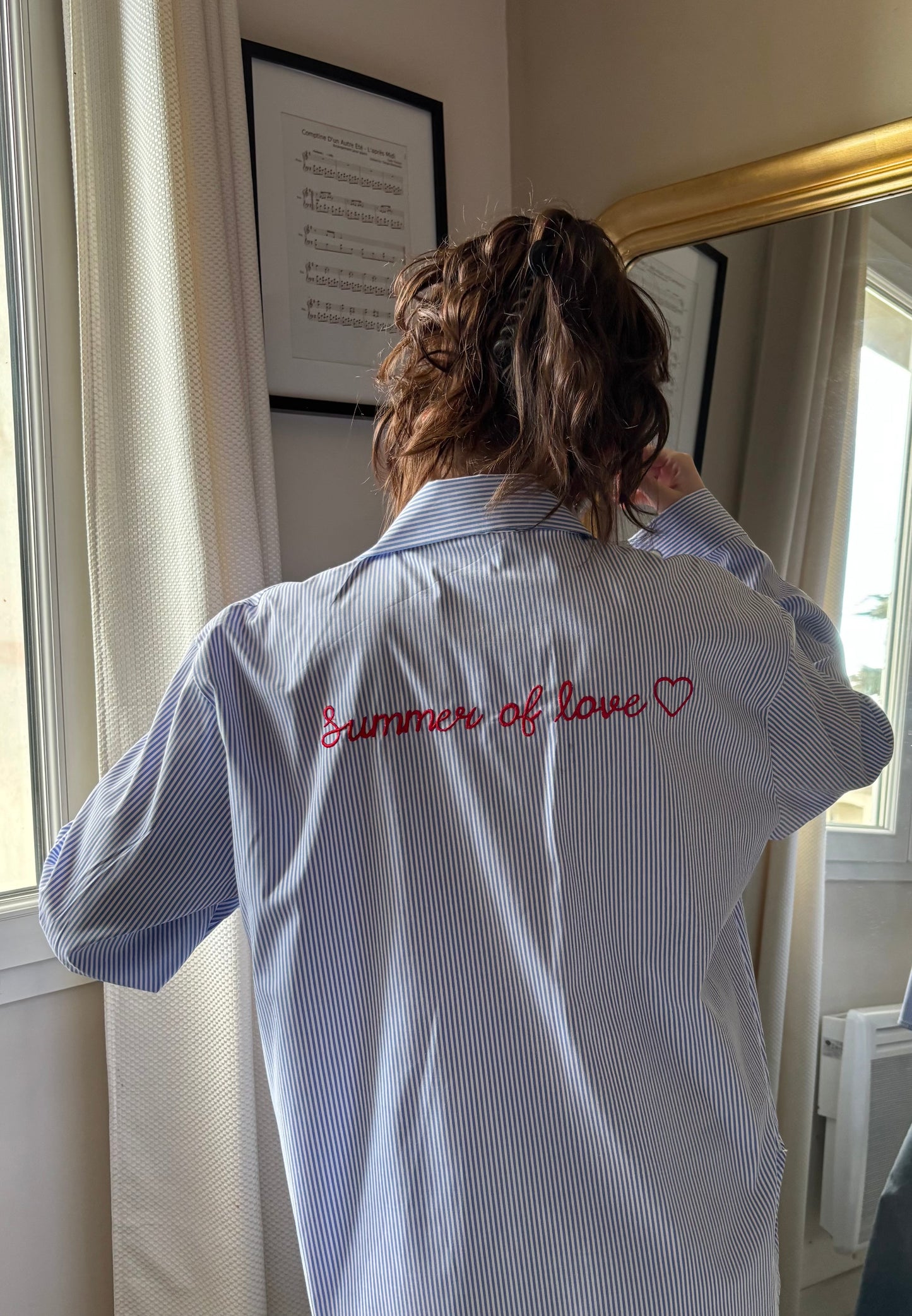 Chemise brodée « summer of love » bleu