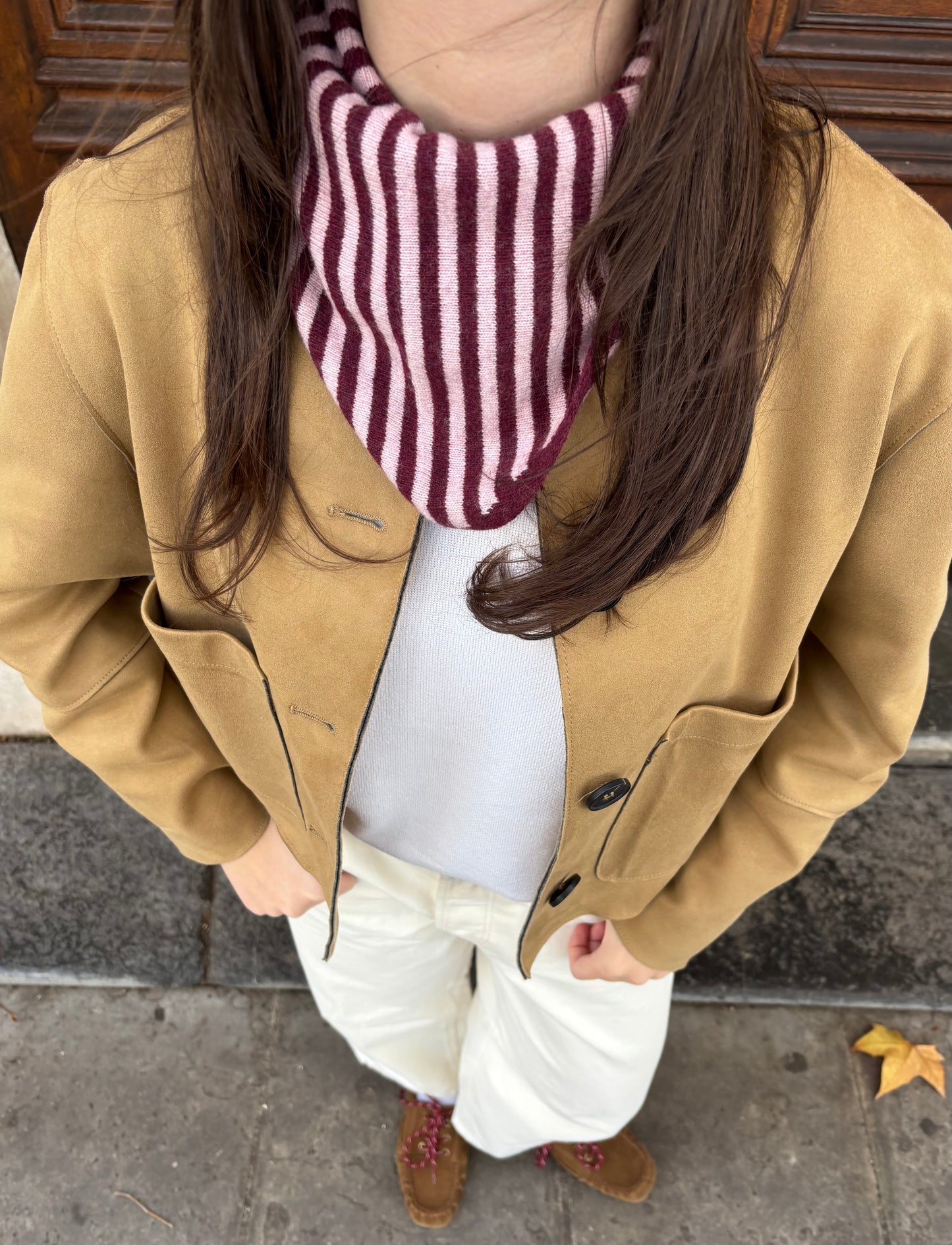 Foulard en cachemire et laine mélangé - Bordeaux et rose