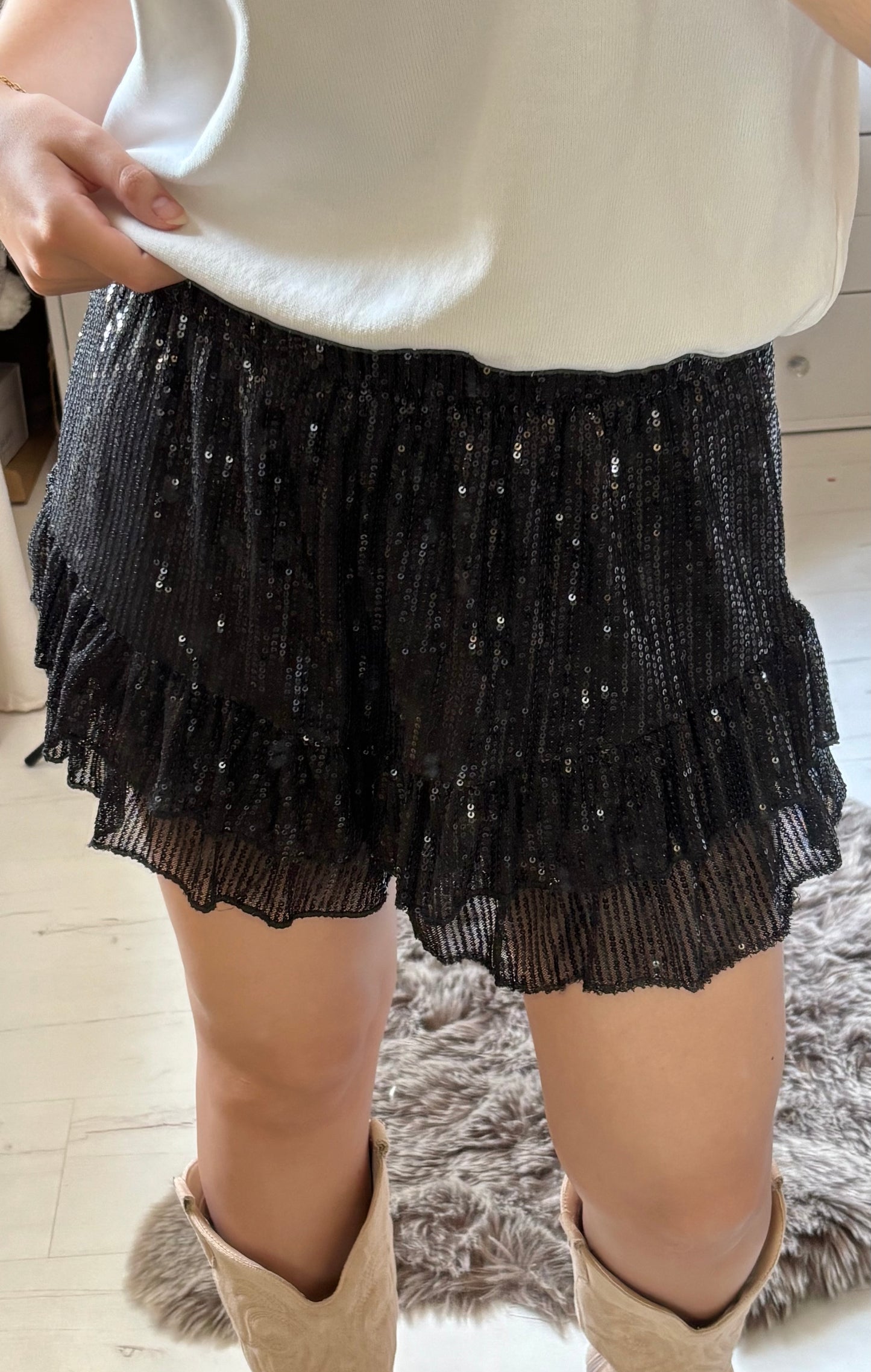 Jupe-short à sequins - noire