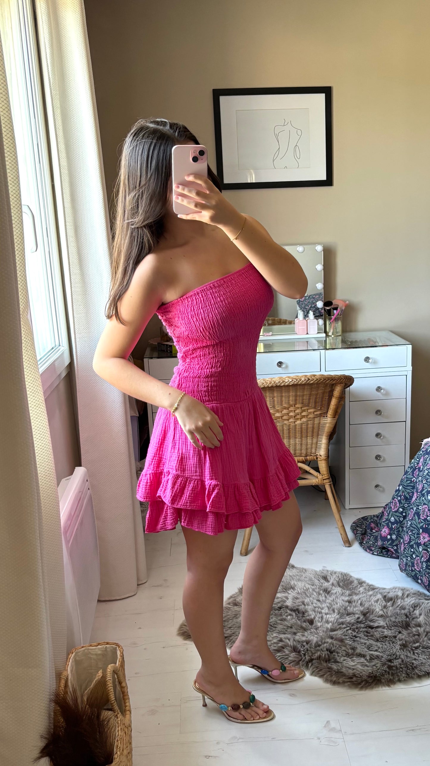 Combishort en gaz de coton - fuchsia