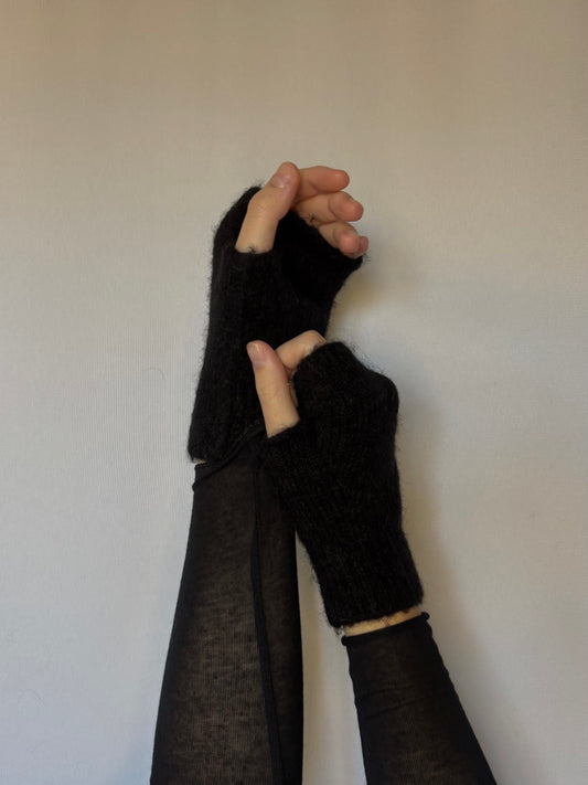 Mitaines en alpaga mélangé - noires