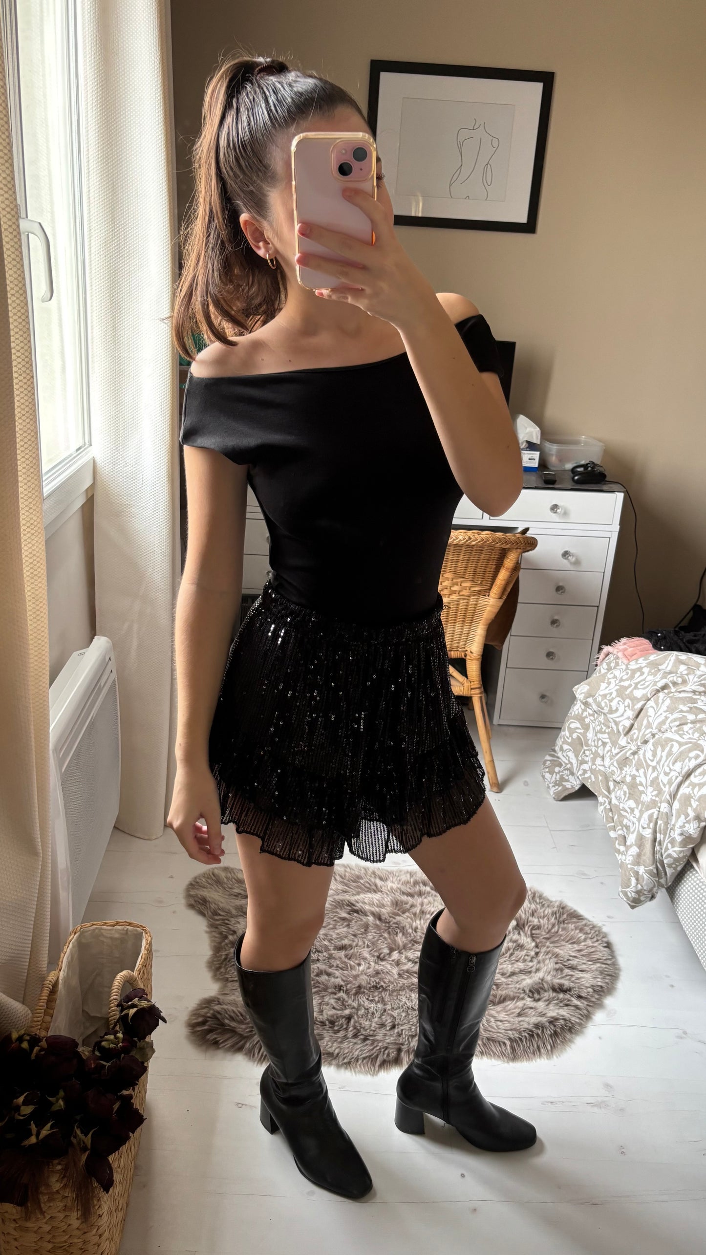 Jupe-short à sequins - noire